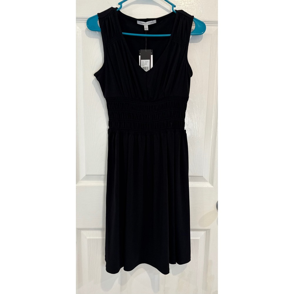 Adrienne Vittadini Black Dress Smocked Waist Sleeveless Casual Dress Size S